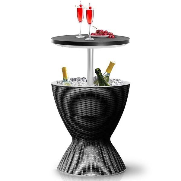 Serenelife Cool Bar Outdoor Patio Furniture and Hot Tub Side Table with 7.5 Gallon Beer and Wine Cooler (Black) SLBUB795